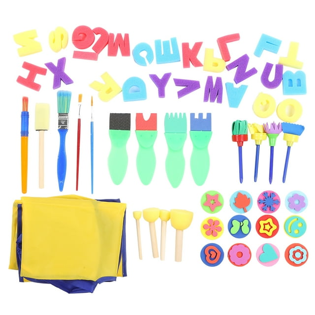 Durable 57Pcs Sponge Paint Brushes Toy, Interesting Foam , Brushes Letters Kits, Toddlers For Early Learning