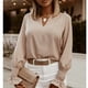 thumbnail image 3 of Camisa de Mujer con Cuello en V Linterna Manga Larga Color Puro Blusa de Trabajo Simple Camisa Superior para otoño e Invierno Caqui L, 3 of 6