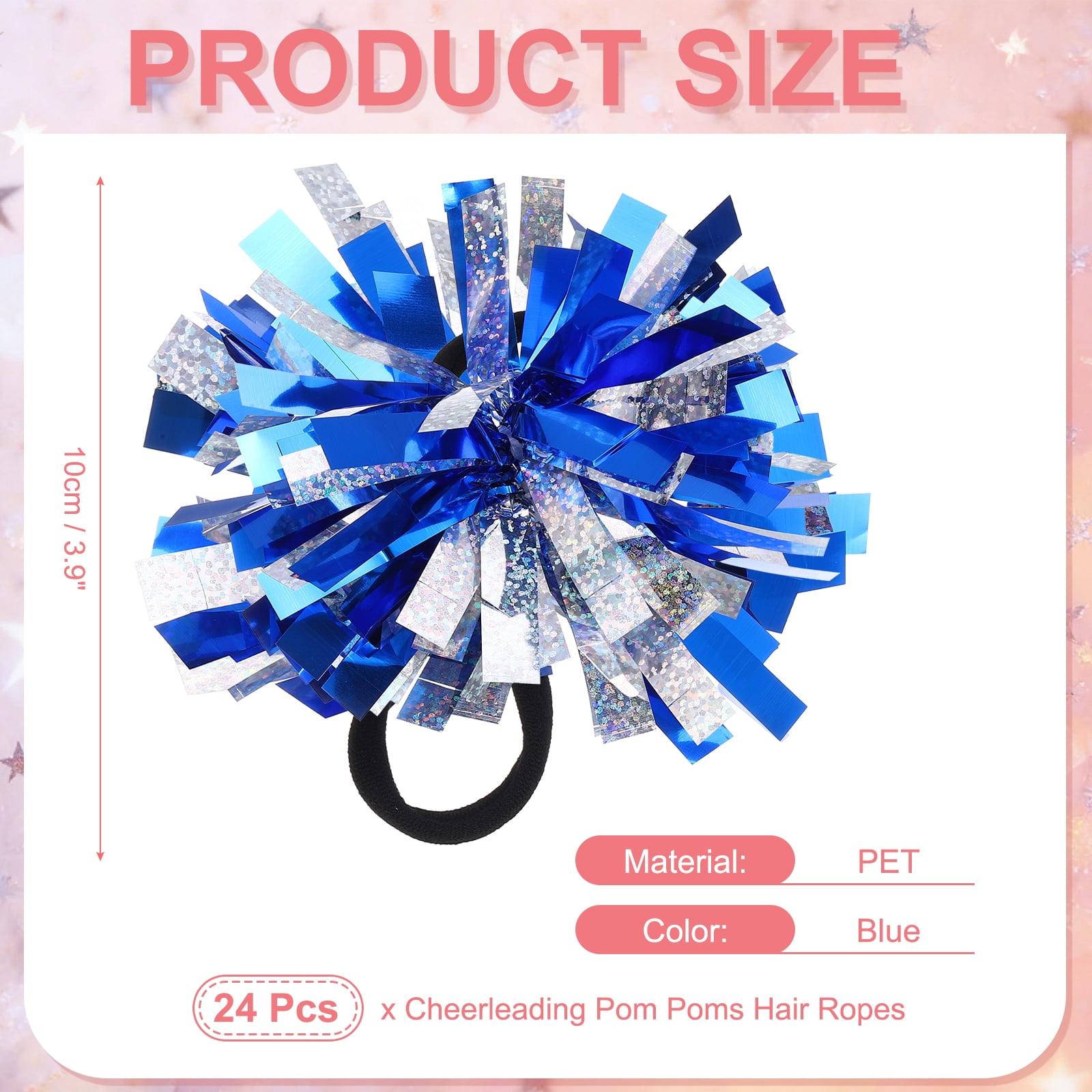Uxcell 24 Pcs Cheerleading Pom Poms Hair Ropes for Basketball Game,Outdoor Activities, Blue