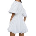 thumbnail image 4 of Qmyliery Women Summer Casual Mini Dress Solid Color V-Neck Short Puff Sleeve Dress Fashion Wild Loose Dress, 4 of 5