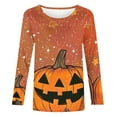 thumbnail image 4 of Enjoytime Plus Size Tops for Women Pumpkin Printed Round Neck Long Sleeve Shirt Fall Winter Blouses for Women 2025 Blue S, 4 of 5