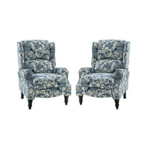 Push Back Recliners, Tina's Home Wingback Wood Legs Armchairs Living Room Bedroom Set of 2 Floral