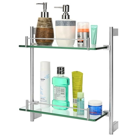 Livingbasics Bathroom Shelf 2 Tier Glass Shelf Stainless Steel