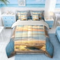 thumbnail image 3 of Manfei Vintage Beach Sunset Boat Bedding Comforter Set for Kids Boys and Girls, Coastal Ocean Print King Bedding Sets, Gray Reversible 7pcs, 3 of 6
