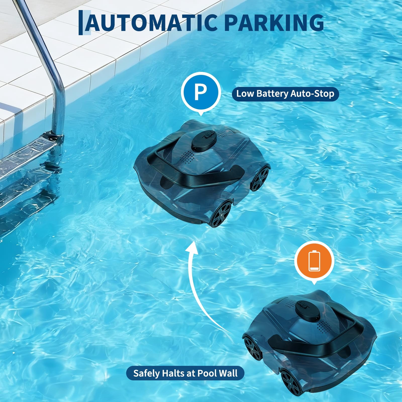 PYY Robotic Pool Cleaners Cordless Robotic Pool Cleaner for Above Ground Pools - 130 Min Runtime, Self-Charging, Cleans Up to 860 Sq Ft, Lightweight & Portable Design, Gray