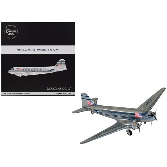 Douglas DC-3 Commercial Aircraft "Pan American Airways" (NC33611) Polished Metal Finish "Gemini 200" Series 1/200 Diecast Model Airplane by GeminiJets