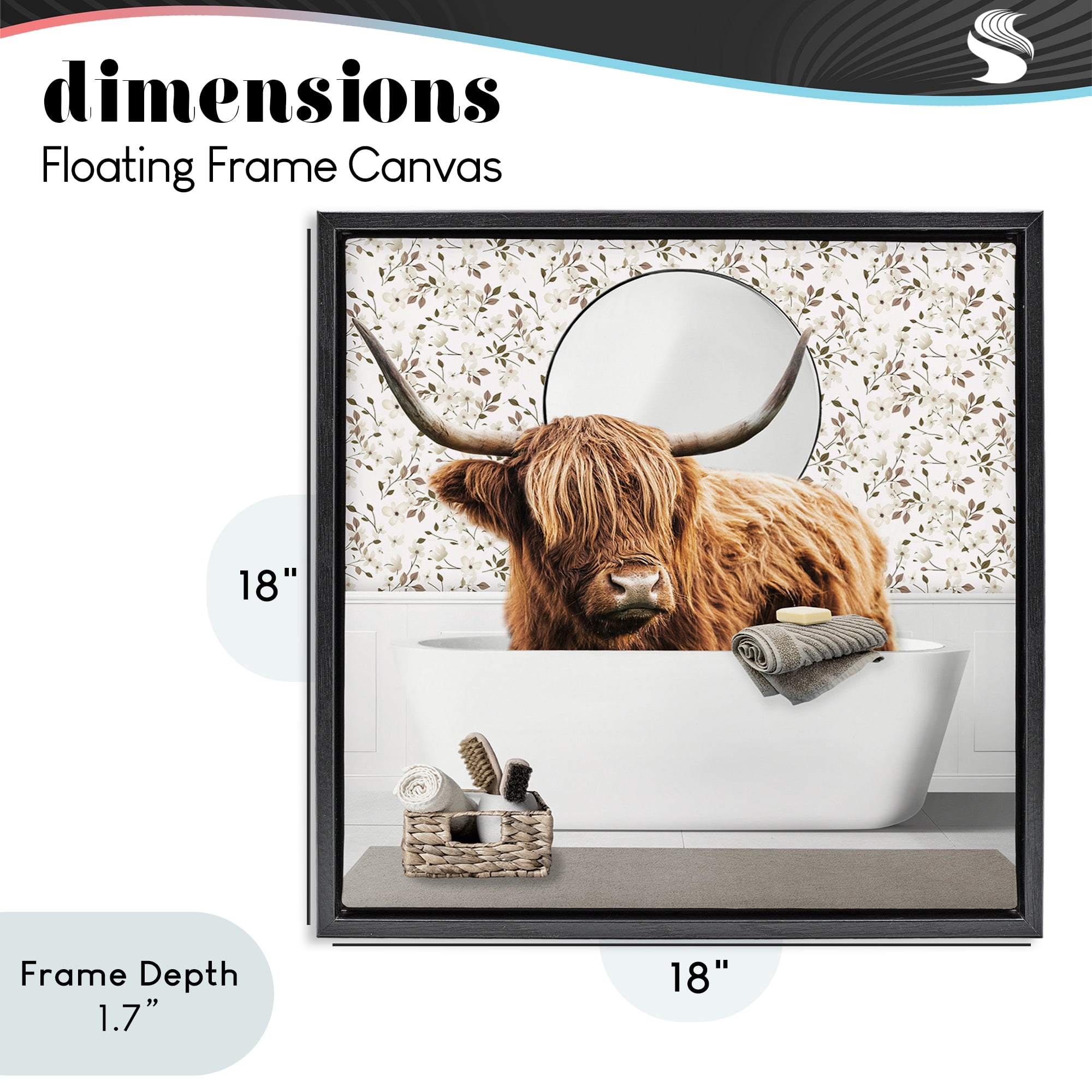 Stupell Industries Boho Cattle Bath Time Black Framed Floater Canvas Wall Art, design by CAD Designs