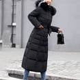 thumbnail image 5 of Women's Long Hooded Puffer Coat, Belted Waist Winter Jacket with Faux Fur Trim, Quilted Parka, Warm Down Alternative Coat, Casual Outerwear Black M, 5 of 8