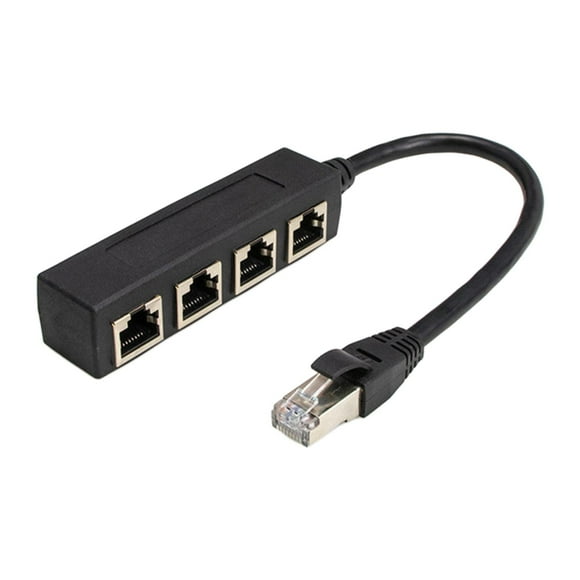 Divisor Ethernet RJ45, adaptador hembra de PVC negro, puerto LAN Plug and Play Ethernet De uno a cuatro
