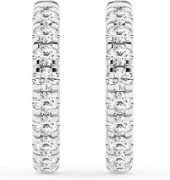 Unique Moments 1 Carat Round Lab Grown Diamond Hoop Earrings for Women in Sterling Silver Jewelry for Women (G-H,SI2-I1)