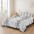 thumbnail image 2 of Twin Quilt Set 68''x86'', Black Grey Lightweight Summer Bedspread Coverlet Set with 2 Pillow Shams, Pastoral Botanical Branch Breathable All Season Quilt Bedding for Dorm/Bedroom, 2 of 9