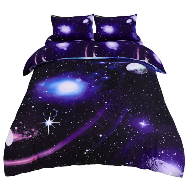 Unique Bargains Star Colored Sky Moon Night Duvet Cover Fuchsia Starry Pattern 4pcs