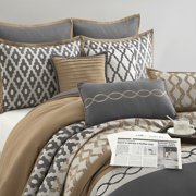 Nanshing Donovan 10PC Geometric Luxury Comforter Set, Grey, Queen