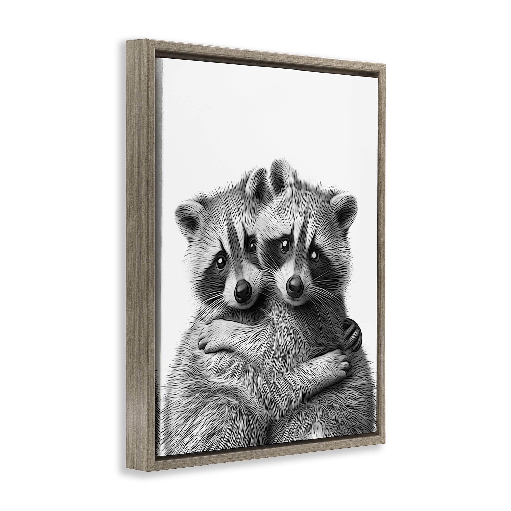 Stupell Industries Two Hugging Raccoons Animals & Insects Painting Brown Floater Framed Art Print Wall Art, 17 x 21
