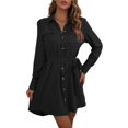 thumbnail image 3 of Women'S Long Sleeve Button Down Shirt Dress Casual Loose Tie Waist Adjustable Sleeve Length Dresses, 3 of 9