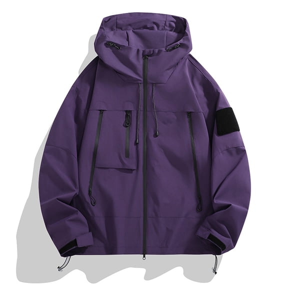 Pitauce Mens Rain Jacket Waterproof with Hooded Lightweight Outdoor Hiking Coat Long Sleeve Full Zipper Windbreak Jacket with Pockets