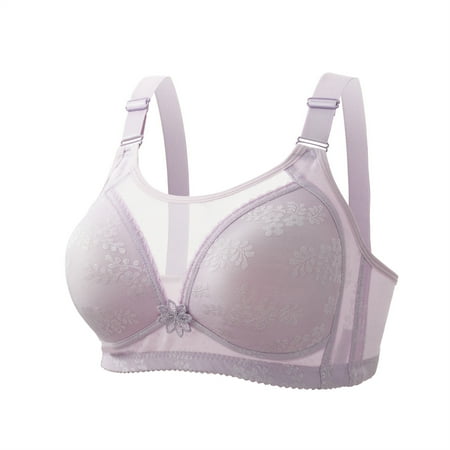Fast Savings: Bras for Women Full Coverage  Sujetadores para mujer cobertura total  Woman s Lace Embroidered Glossy Comfortable Breathable Bra Underwear No Rims SOPATENOR Purple 2XL
