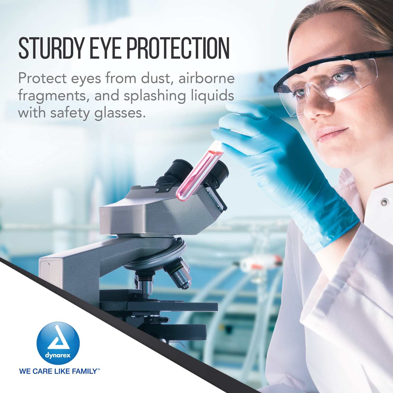 Dynarex Safety Glasses - Eye Protection for Medical, Dental, Lab Use - Wraparound Frames, Wide-View Optical Lens, Short Side Shields - Black, 50-Count