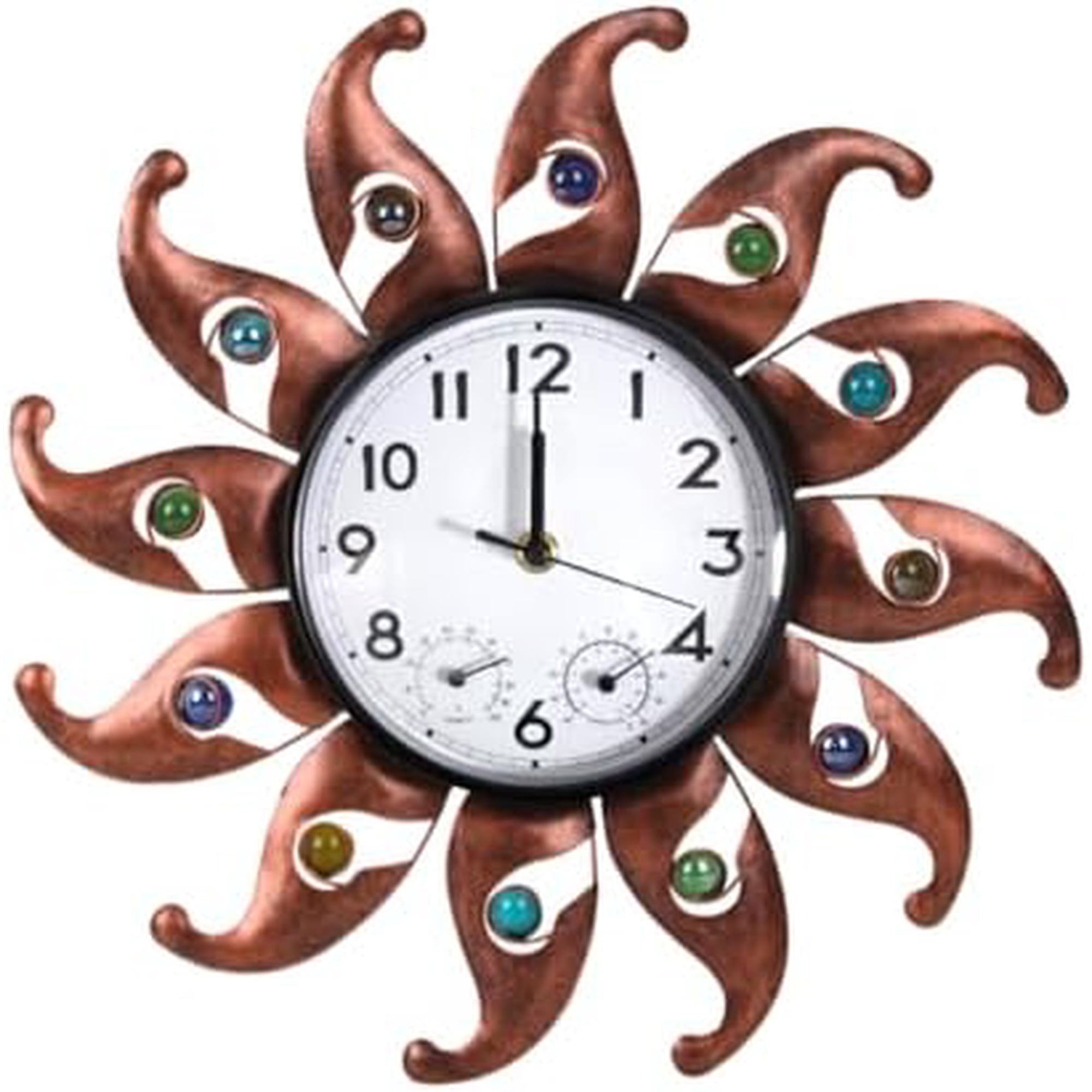 Sun Outdoor Clock Silent Non-Ticking, Outdoor Wall Clock with Thermometer & Humidity Combo Outside Clocks for Patio, Garden, Home Decor