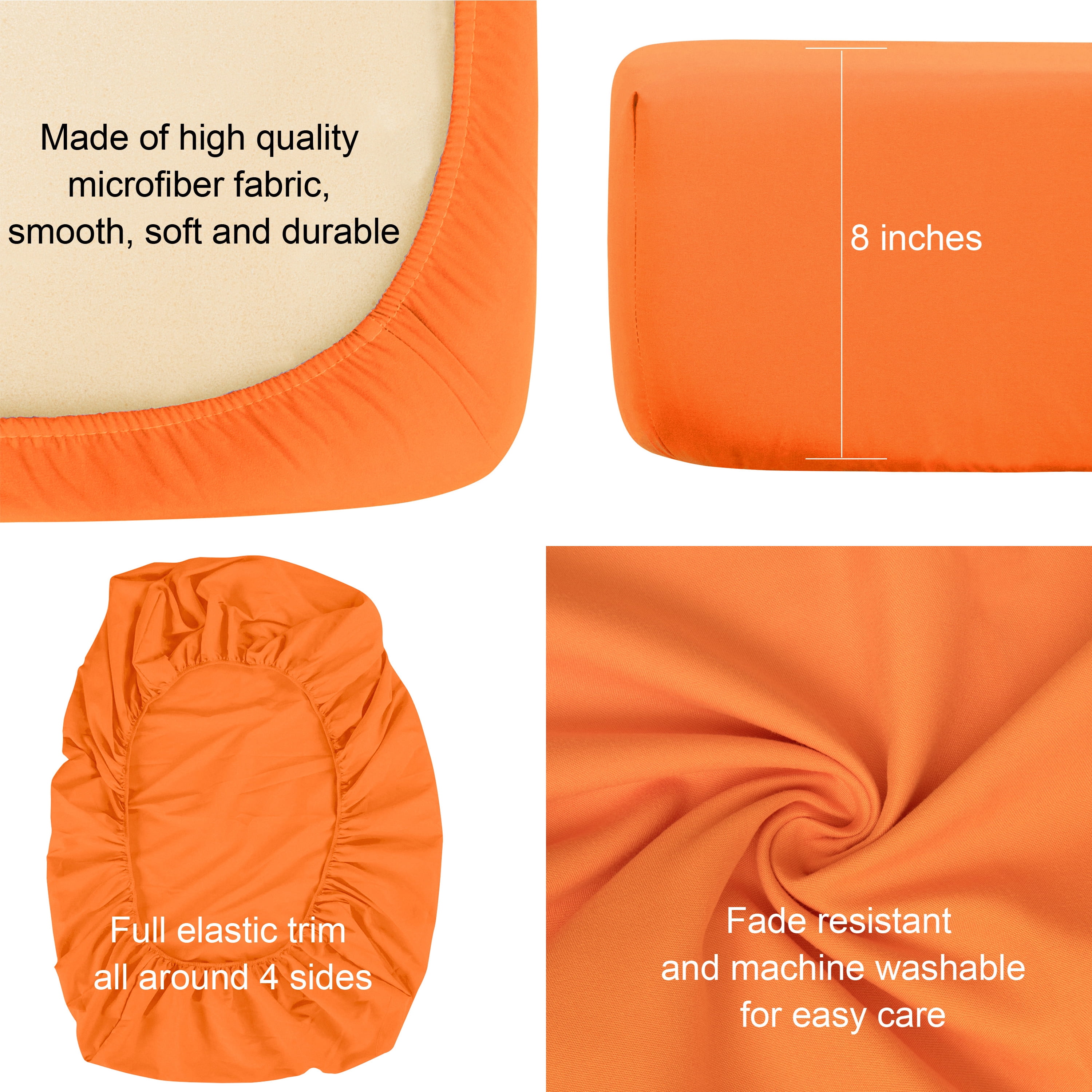 2 Pack Microfiber Easy Care Fitted Crib Sheet, Ultra Soft and Cozy Toddler Sheet for Baby Boys and Girls, Orange, 28" x 52"