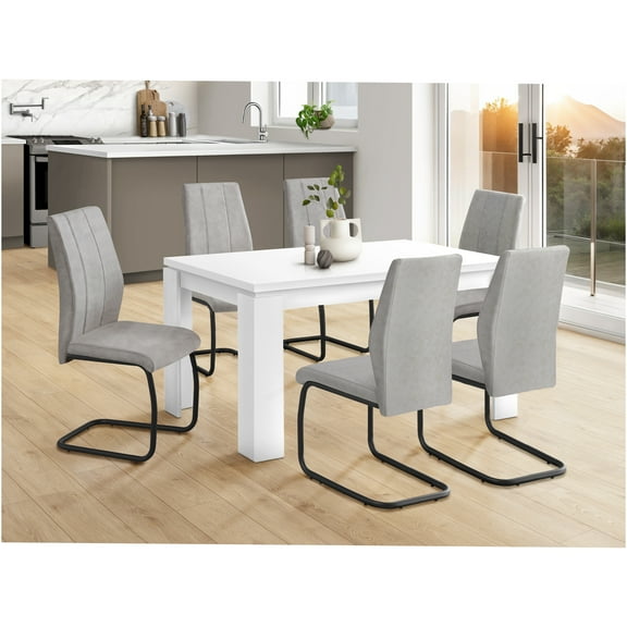 JERFIT 60 Inch White Modern Dining Table for 6, Rectangular Kitchen Table with Thick Block Legs, Contemporary Laminate MDF Dining Room Table