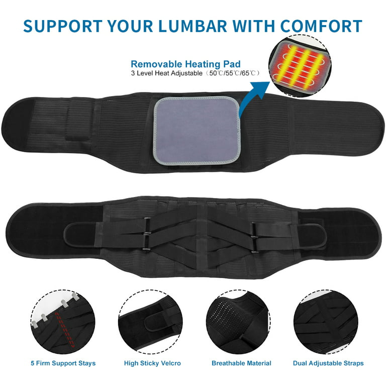 Back Brace, Cordless Heated Back Brace Compression Belt Wrap with Removable  Heating Pad & Metal Stays for Lower Back, Herniated Disc, Sciatica Pain  Relief (L) 
