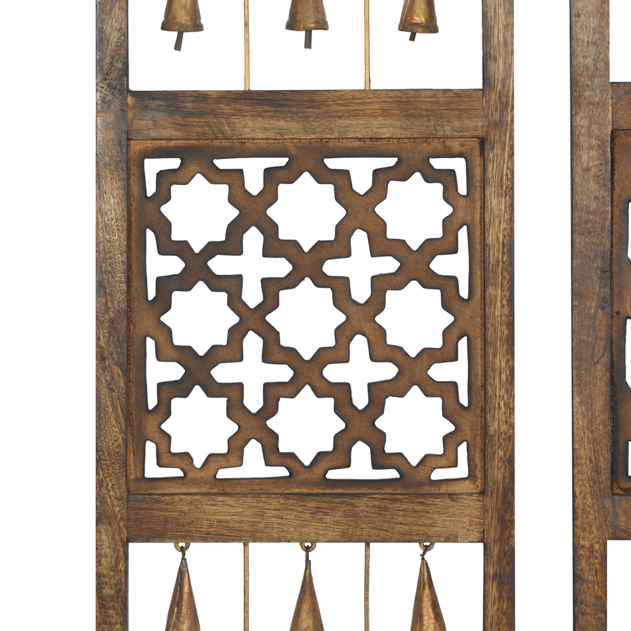 DecMode Farmhouse Carved Wood Cutouts with Hanging Bells Wall Décor, Set of 3 12"W x 36"H