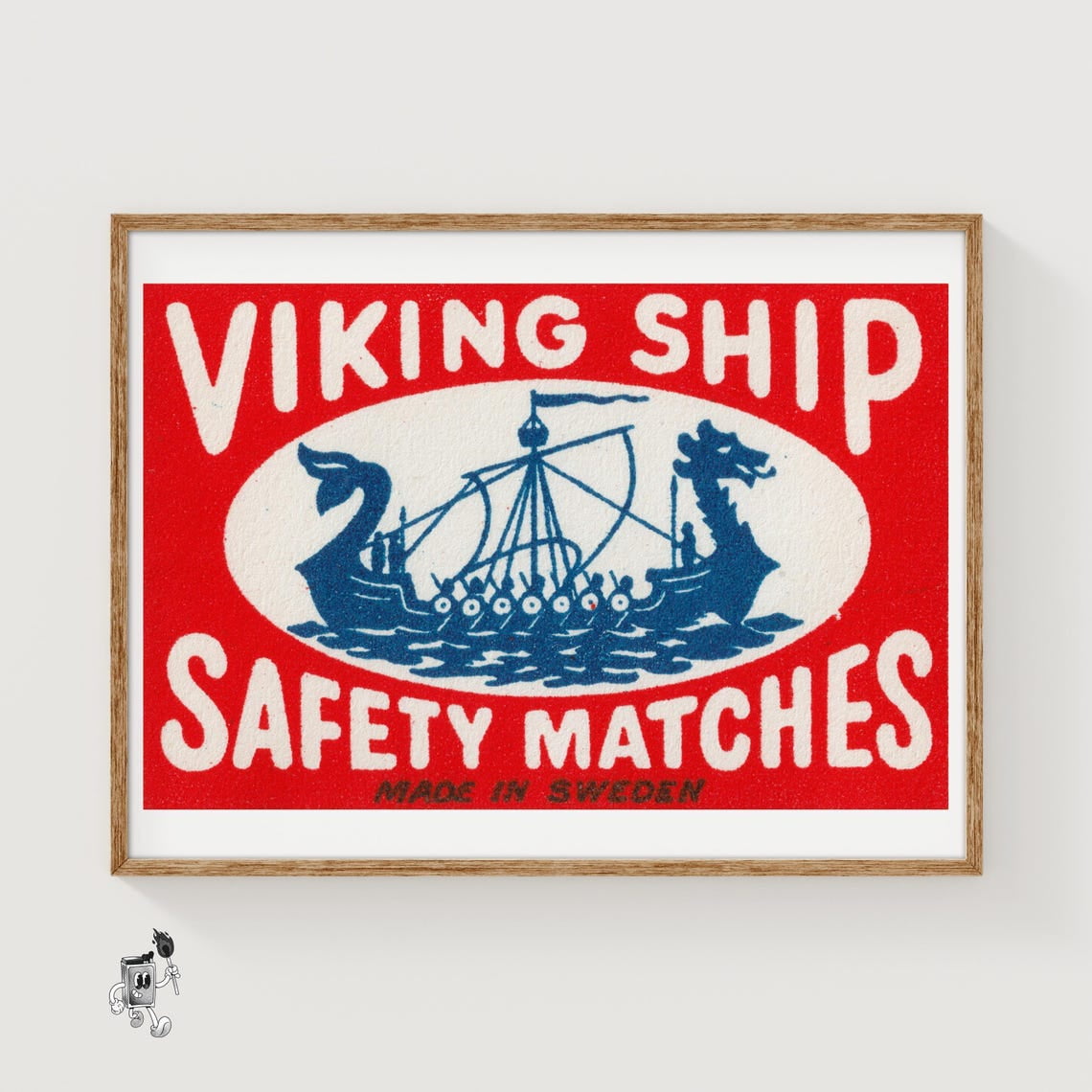 Viking Ship Matchbox Print Vintage Swedish Wall Decor