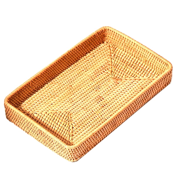 Cesta organizadora de almacenamiento, cestas de mimbre, organizador rectangular, bandeja de toalla para invitados
