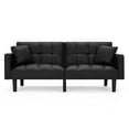 thumbnail image 2 of AVAWING Modern Upholstered Sofa Bed, Convertible Sectional Sofa, Upholstered Futon Faux Leather Couch w/ 2 Pillows, Apartment, Black, 2 of 7