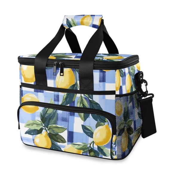 FORMRS Insulated Cooler Bag 24 Cans Capacity Soft Leakproof Lunch Box with Side Pockets, Cartoon Lemon Leaves