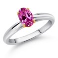 thumbnail image 2 of Gem Stone King 10K White and Yellow Gold Pink Created Sapphire Solitaire Engagement Ring for Women (0.90 Cttw, Oval 7X5MM, Gemstone September Birthstone, Size 5), 2 of 4