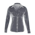 thumbnail image 3 of WREESH Womens Vintage Velvet Shirts Solid Color Long Sleeve Lapel Button Up Blouse With Pockets Fall Warm Casual Loose Fit Tops Gray, 3 of 8