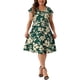 thumbnail image 1 of Vestidos de talla grande para mujeres GRACE & GRANDEUR, vestido floral de manga corta con escote en V profundo, por encima de la rodilla, color verde oscuro 4X, 1 of 1