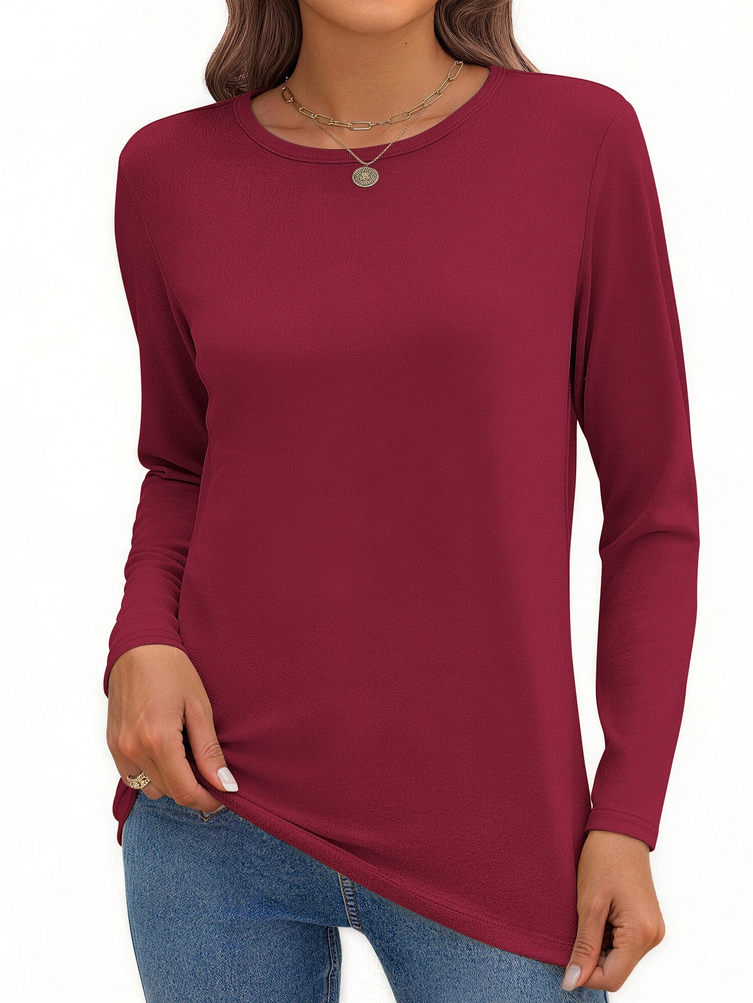 MOSHU 3 Pack T Shirts for Women Crew Neck Long Sleeve Womens shirts Casual Loose Fit Fall Tops