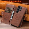 thumbnail image 2 of 2-in-1 Case for Samsung Galaxy S25 Ultra, PU Leather Outer Wallet Case with Magnetic Detachable Inner Back Case, Card Slots Kickstand Flip Cover, Full Body Protection, Magnetic Closure, Brown, 2 of 8