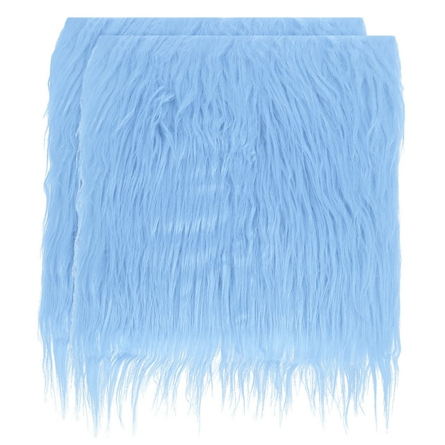 Unique Bargains 2 Pcs 10 x 10 Inch Plush Faux Fur Fabric Square Fluffy Faux Fur Patches Cuts, Light Blue