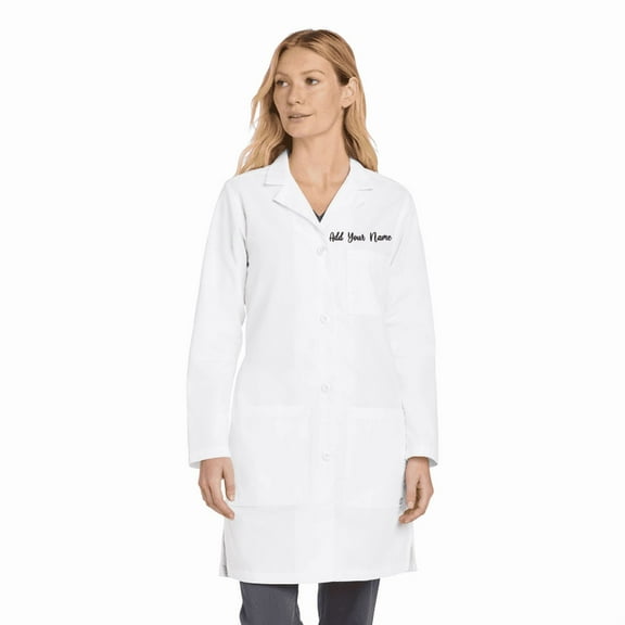 Personalized Embroidered Long Lab Coat for Women Add Your Name Text Custom Medical Laboratory Coat (White-2XL)