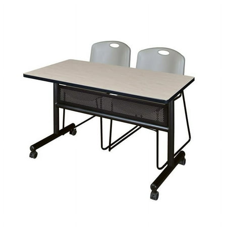 UPC: 0192357009178 | 48  x 24  Flip Top Mobile Training Table w/ Divider- Maple & 2 Stack Chairs
