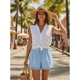 thumbnail image 2 of JYLFC Womens Shorts Summer Casual Loose Elastic Waist Drawstring Lace Boho Beach Cover Up Shorts, Light Blue M, 2 of 7