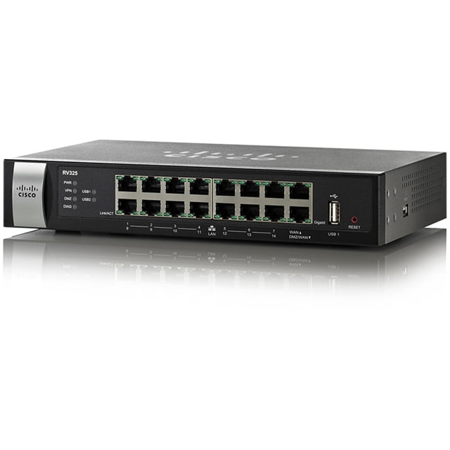 Cisco RV325 Gigabit Dual WAN VPN Router 16 Ports SlotsGigabit Ethernet Desktop, Wall Mountable by Cisco