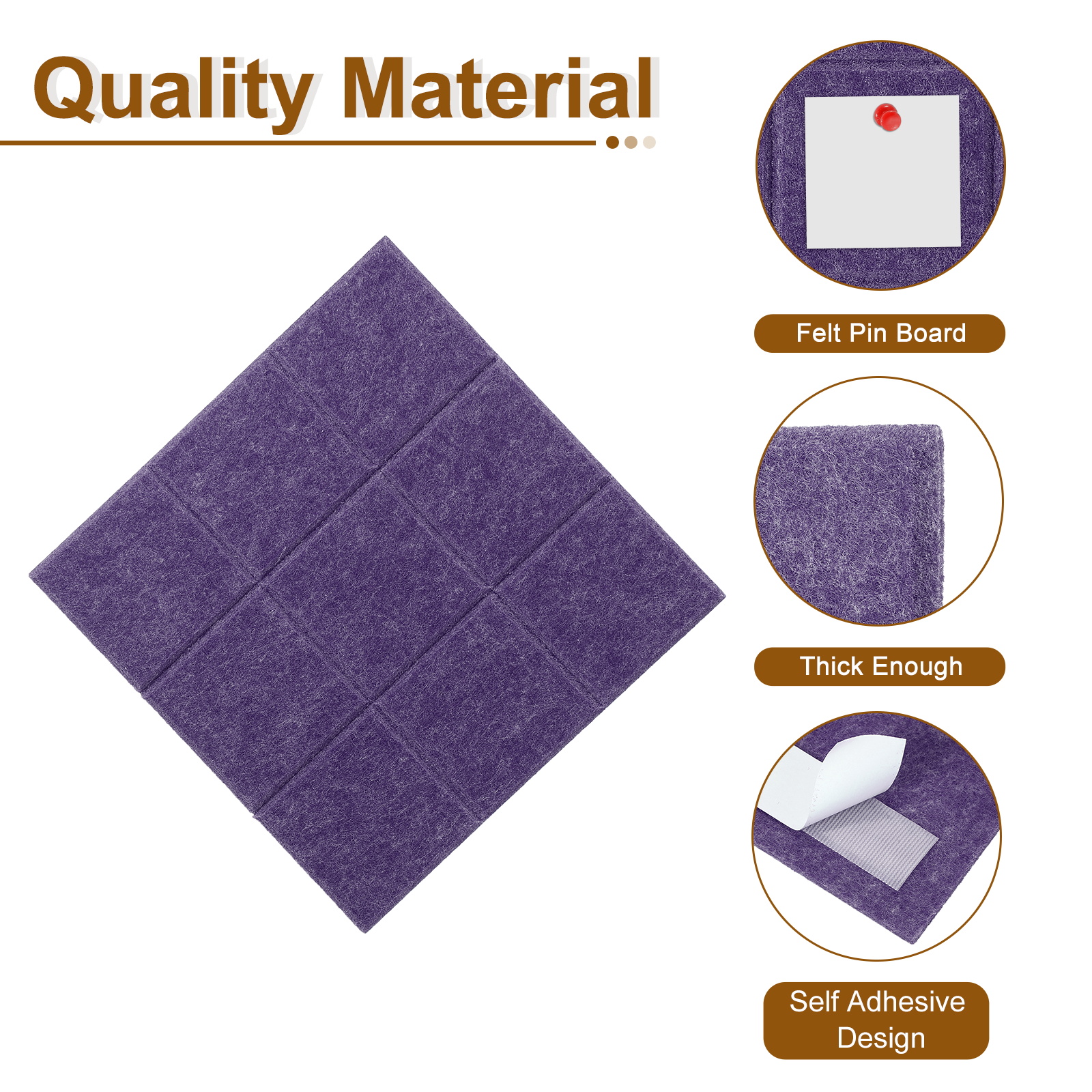 Uxcell 12" x 12" Felt Wall Tile, 6 Pack Felt Wall Tiles Bulletin Board with 20 Safe Removable Adhesive Tabs Cork Boards for Walls Home Office Photos, Violet
