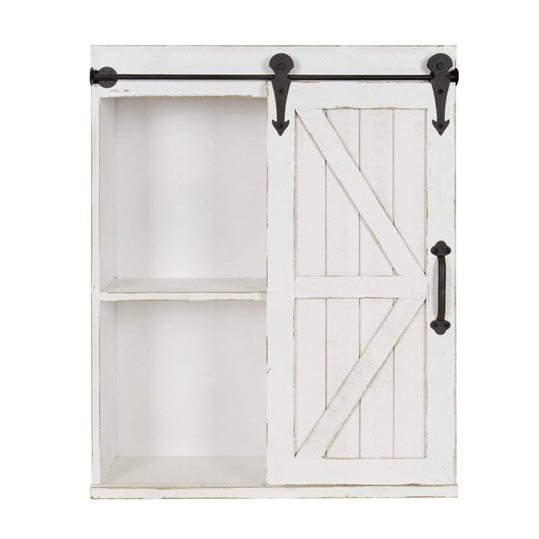 Cates Wood Wall Storage Cabinet with Sliding Barn Door, Rustic White Cates Wood Wall Storage Cabinet with Sliding Barn Door, Rustic White