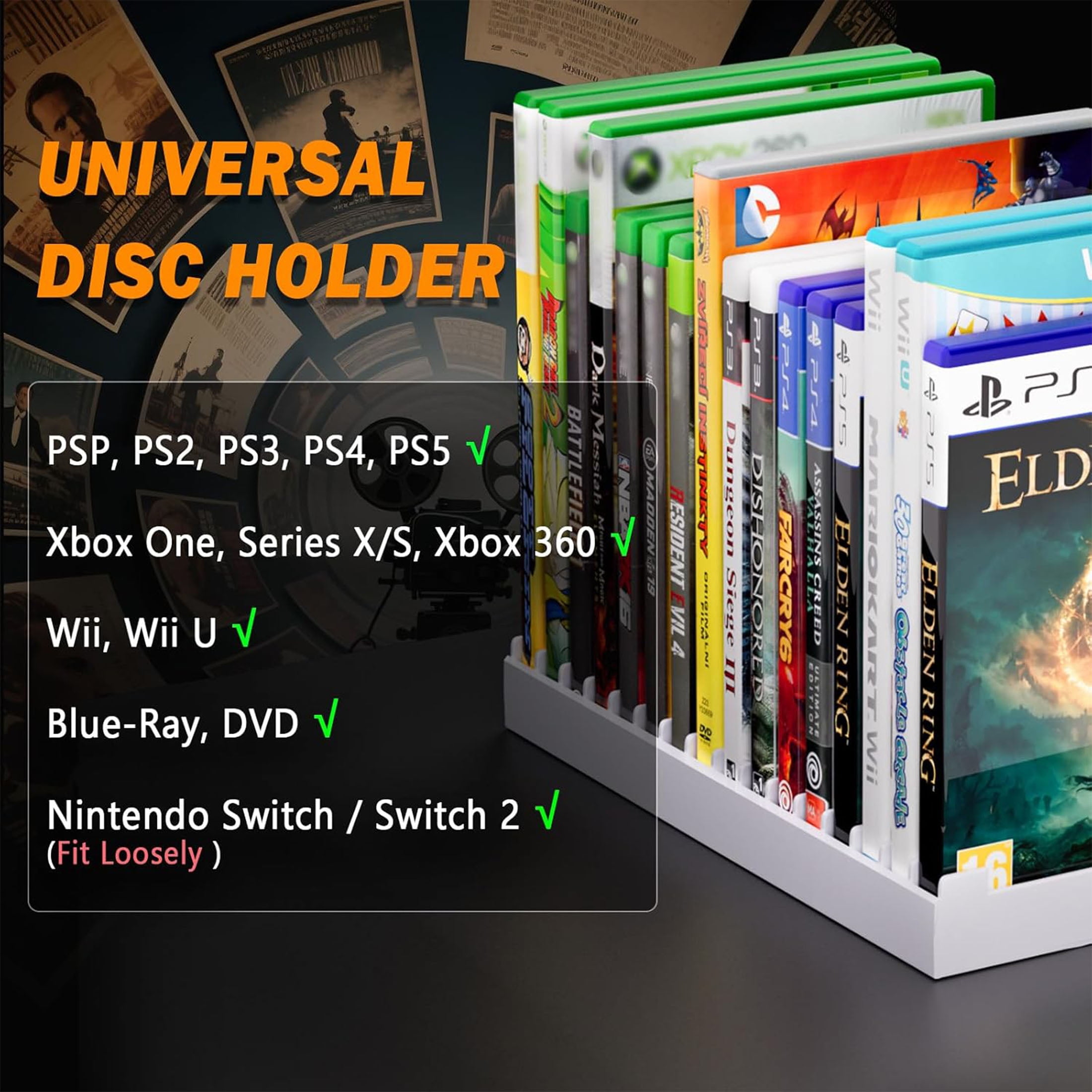 Video Game Storage Stand Tower for PS5/ PS4/ PS3/ Xbox Series S & X/Xbox one Game, Universal Game Disc Holder Vertical Blu Ray Case Organizer