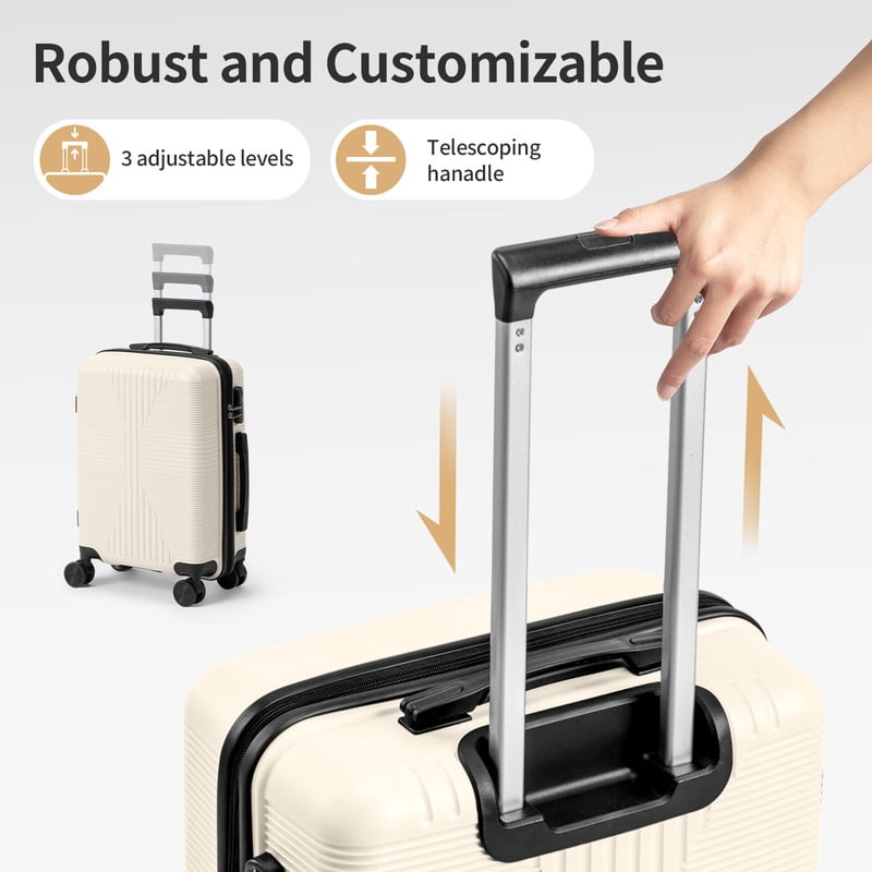 Alikpop 20 Inch Hardside PP Carry-On Luggage, Off-White Lightweight Spinner Suitcase with Non-TSA Lock