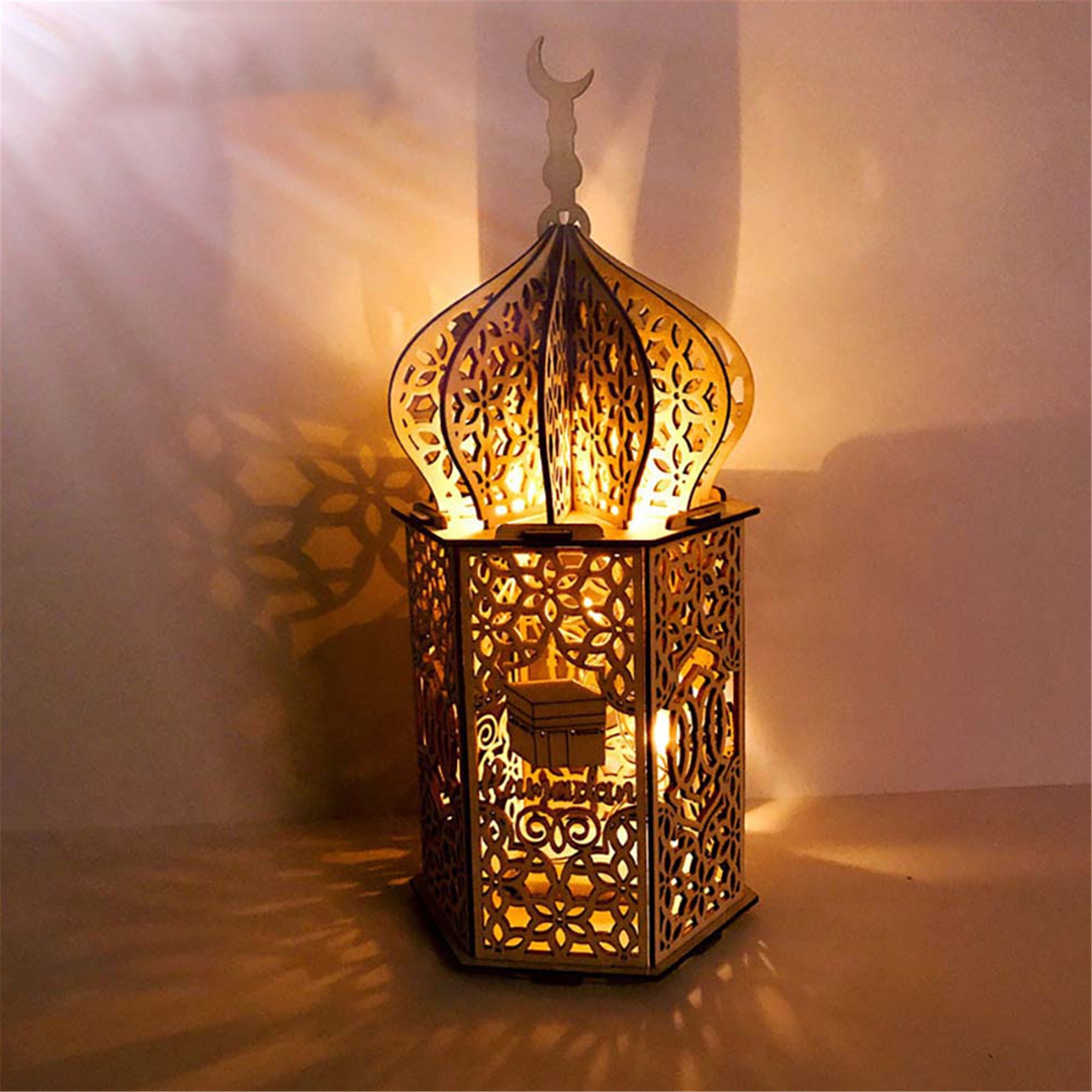 Eid Mubarak Muslim LED Night Light Ramadan Lamp Decor Lights Wooden Lantern DIY 