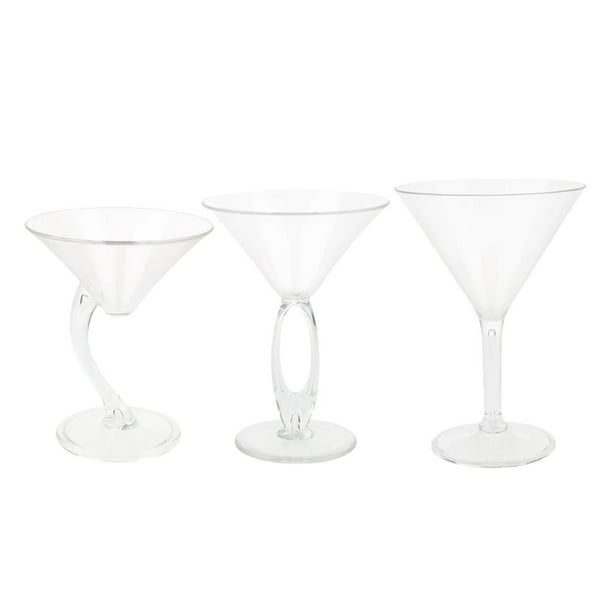 Set of 3 Vintage Style Martini Cocktail Glasses Clear Acrylic Drink Cup 3  Sizes