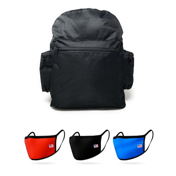 Standard School Backpack Bag With 3 Adult Teen Size Face Masks Combo Pack