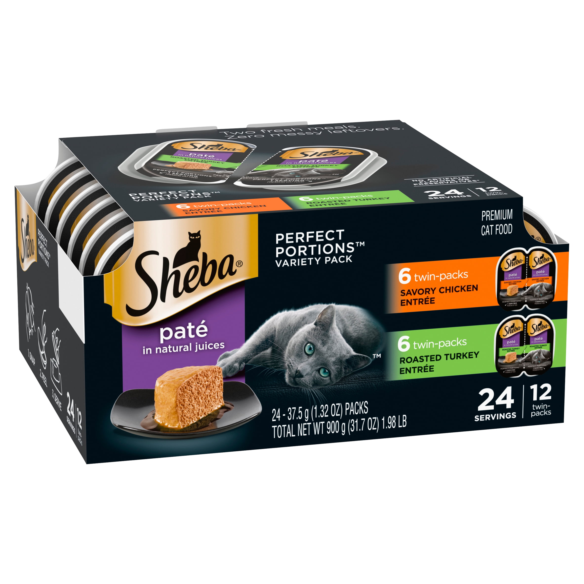 Sheba Paté in Natural Juices Premium Cat Food Variety Pack, 1.32 oz, 24
