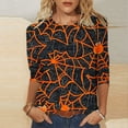 thumbnail image 3 of JOANKDMI Halloween Womens Tops Casual Crew Neck 3/4 Sleeve Spider Web Graphic Print Shirts Holiday Festive Pullovers Relaxed Fit T-Shirts for Fall Streetwear Fashion, 3 of 6